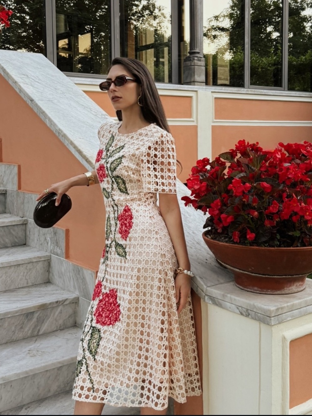 NWT Rich Radi Q's Embroidered Cutout A Line Dress in Apricot Size Large $339